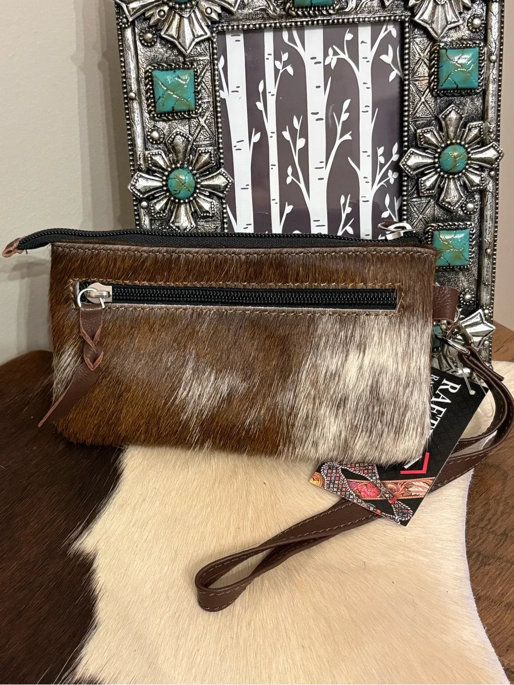 Rafter T Ranch Brown Hair-On Cowhide Wristlet Clutch